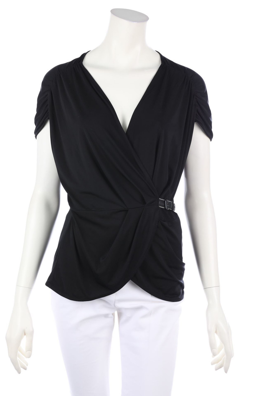 AX ARMANI EXCHANGE - Shortsleeve Blouse, Jersey with Wrap-Effect with Ruffles - S