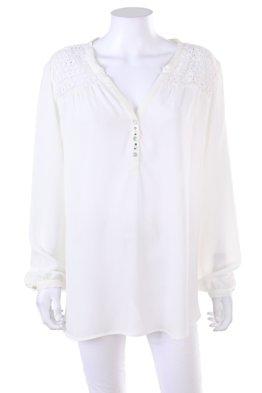 just white - Blouse with Lace Insert - D 44