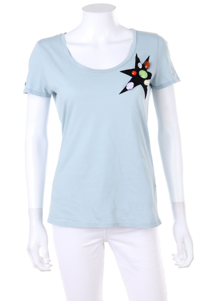 EMPORIO ARMANI - Kurzarm-Shirt mit Schmuckstein-Applikation - D 40