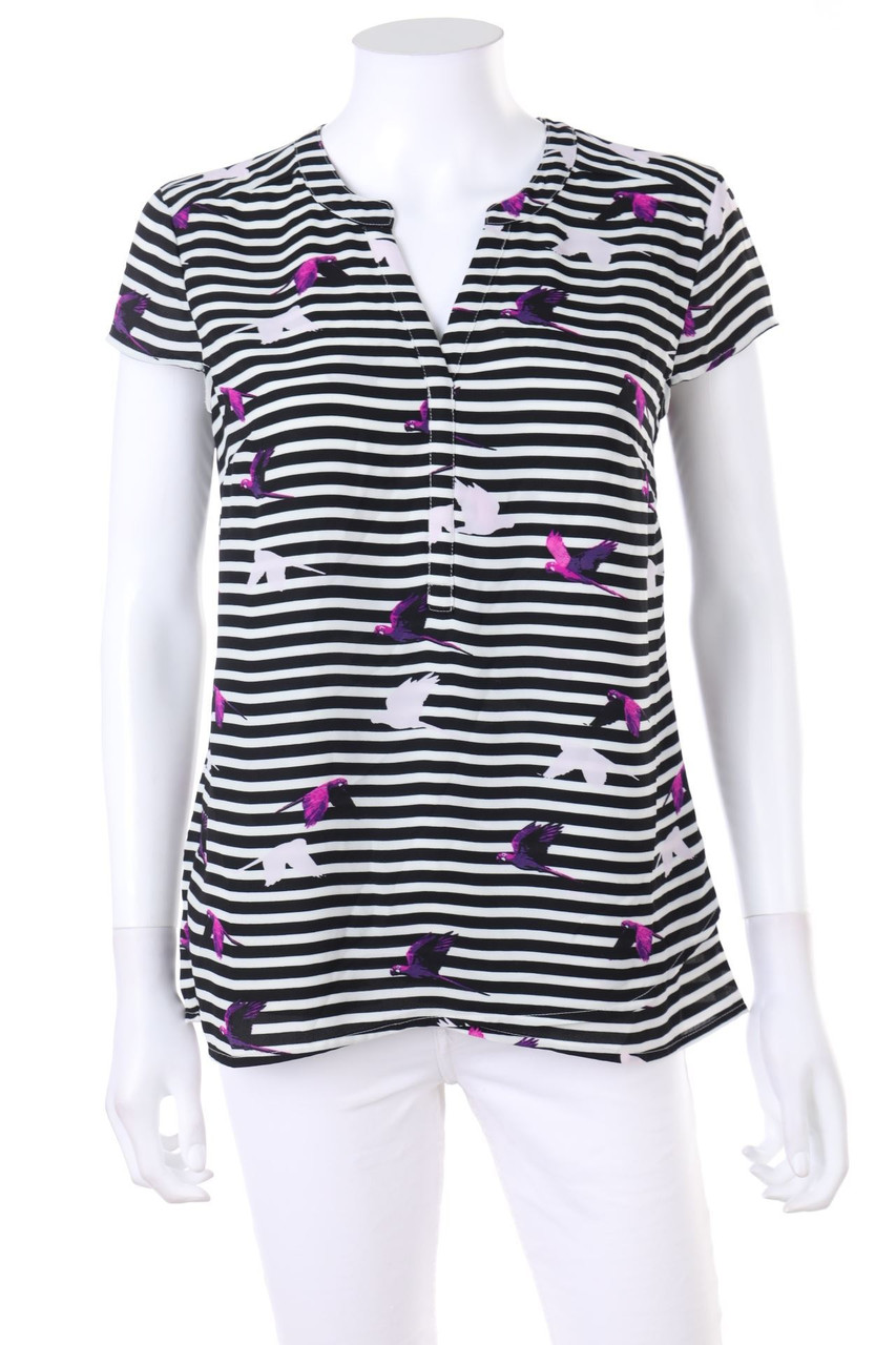 comma - Streifen-Kurzarm-Bluse mit Print - D 34