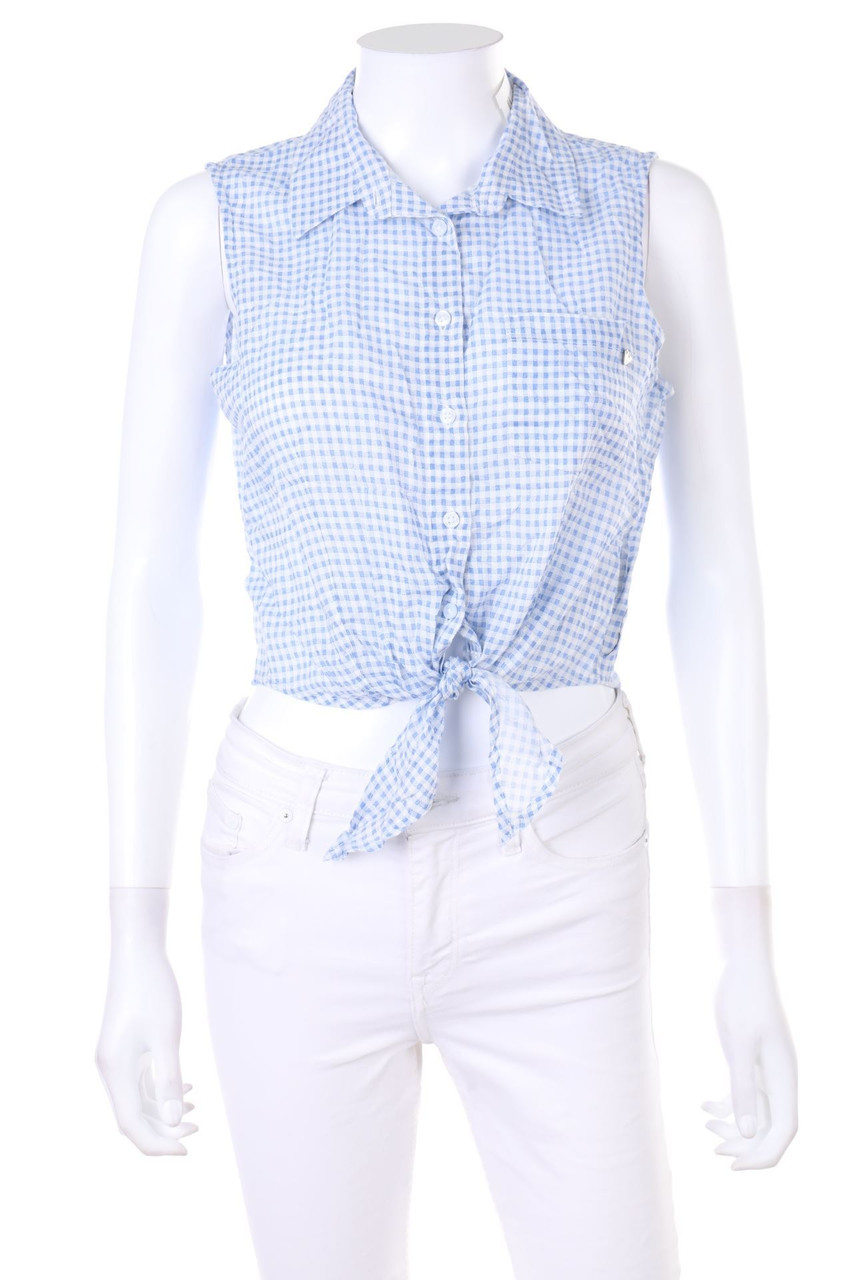GUESS - ärmellose Hemd-Bluse zum Knoten mit Karo-Muster - S