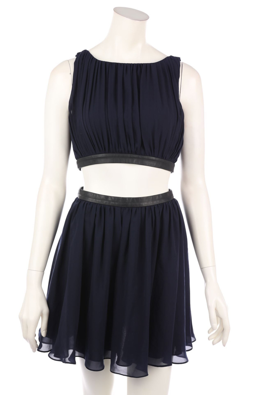 Alice + Olivia - Chiffon-Cocktail Dress with Leather Details - D 34-36