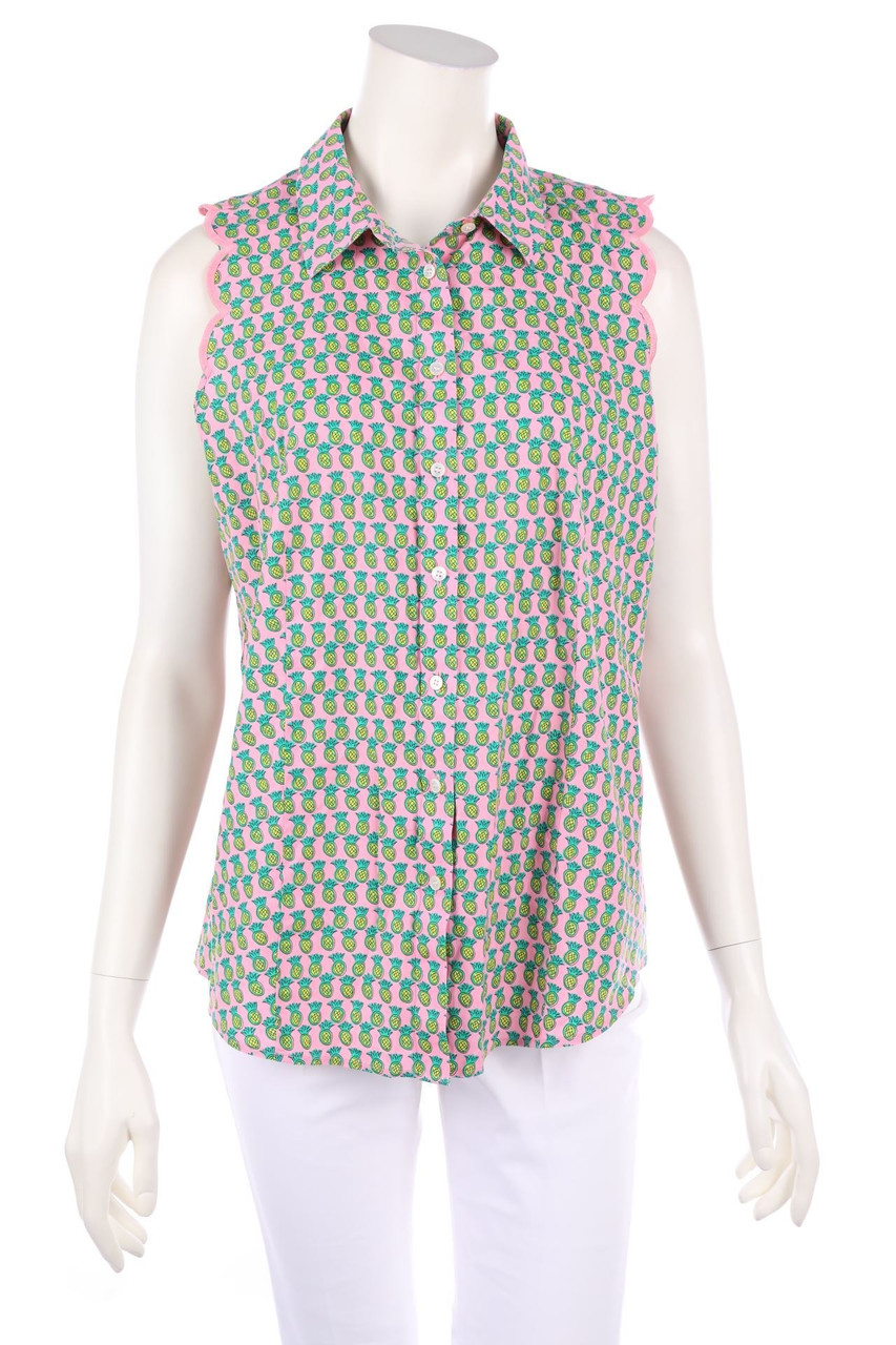 TALBOTS - Sleeveless Shirt Blouse with Print with Scalloped Hem - D 34