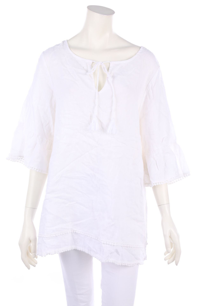 TAHARI - Leinenbluse mit Spitze - D 46