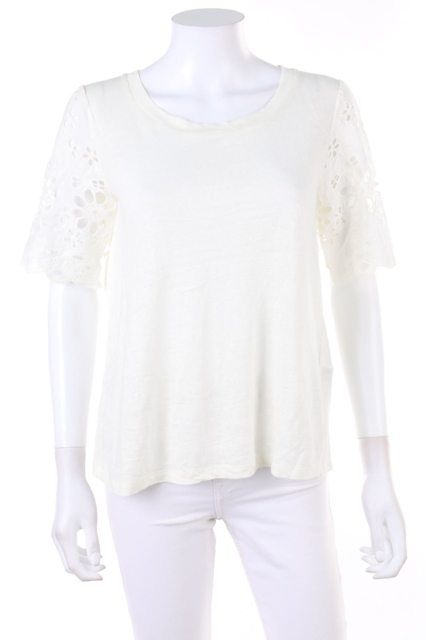 CLAUDIE PIERLOT - Kurzarm-Bluse aus Leinen mit Lochspitze - D 34