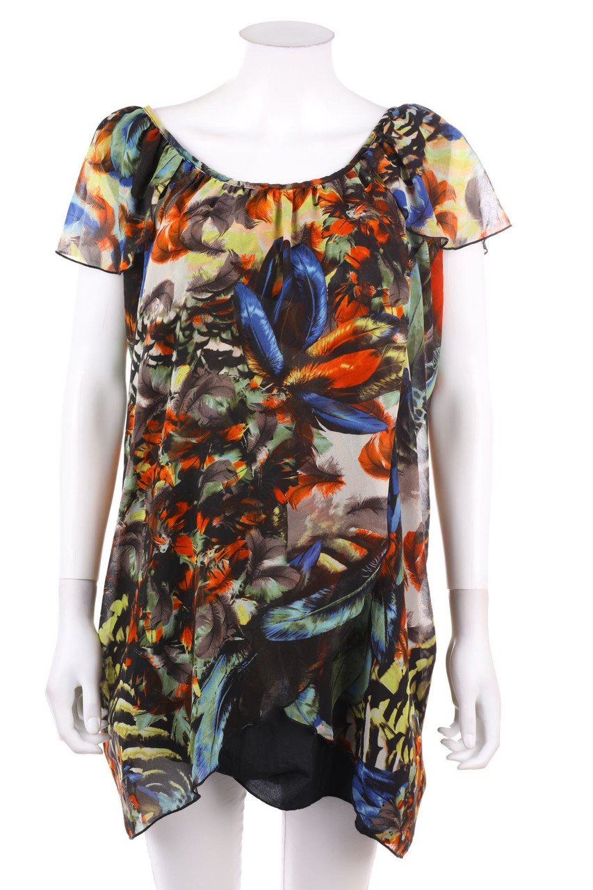 DENNY ROSE - Print-Kurzarm-Bluse im Layer Look mit asymmetrischem Schnitt - S