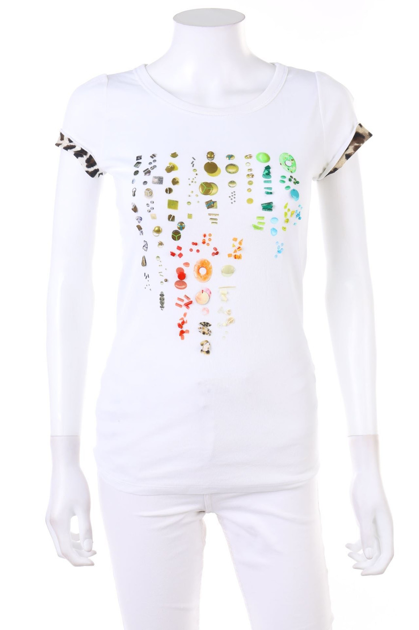 MARC CAIN - Kurzarm-Shirt mit Schmuckstein-Applikation - S