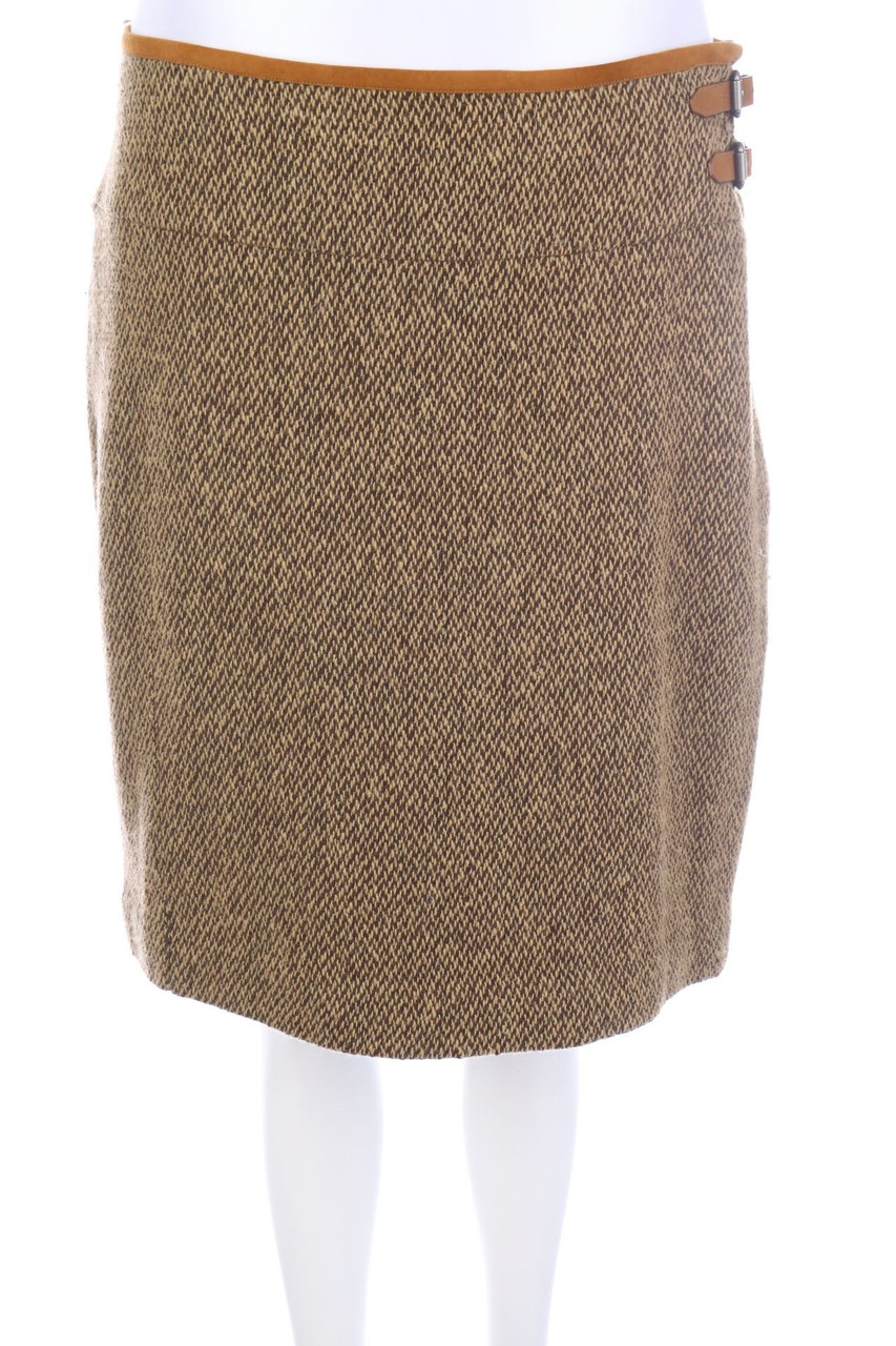 LAUREN RALPH LAUREN - Skirt, Wool-Blend with Leather Details - D 38