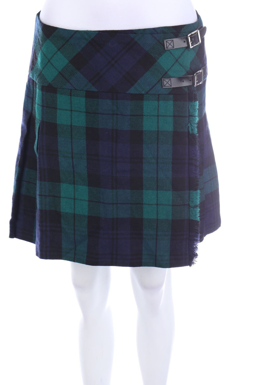 MARCHBRAE EDINBURGH - Wrap-Pleated Mini-Skirt, Virgin Wool, Checked - D 38