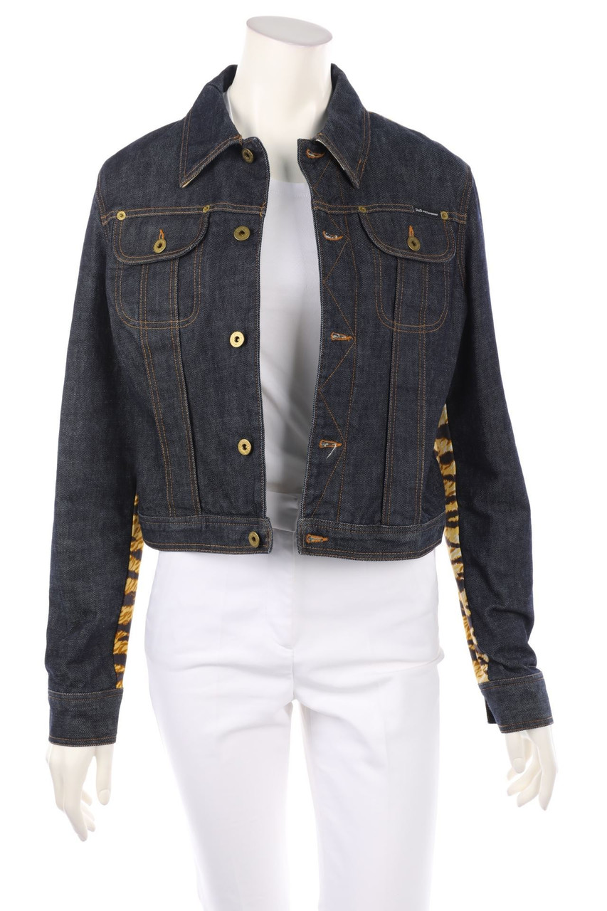 D&G DOLCE & GABBANA - Denim Jacket with Animal Print - M