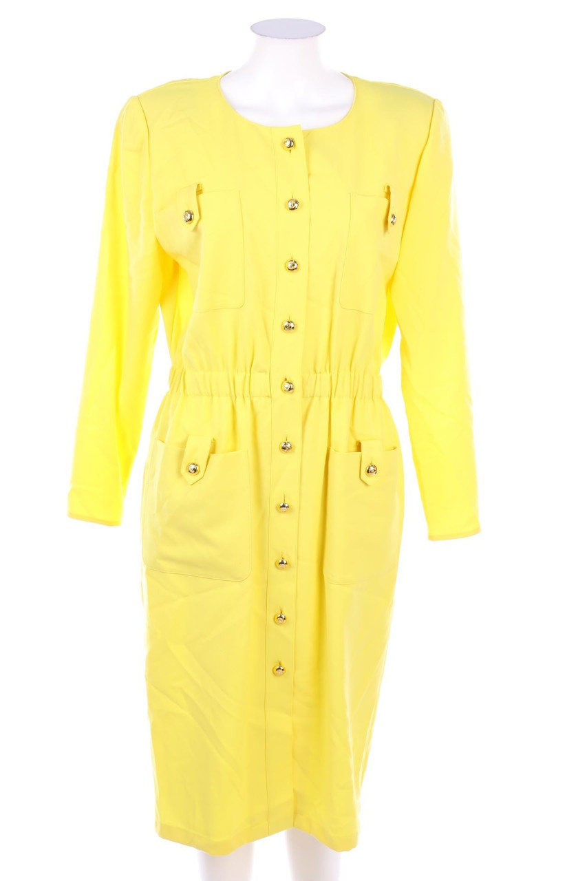 VALENTINO MISS V - 90s-Vintage-Dress, Wool with Logo Buttons - D 38