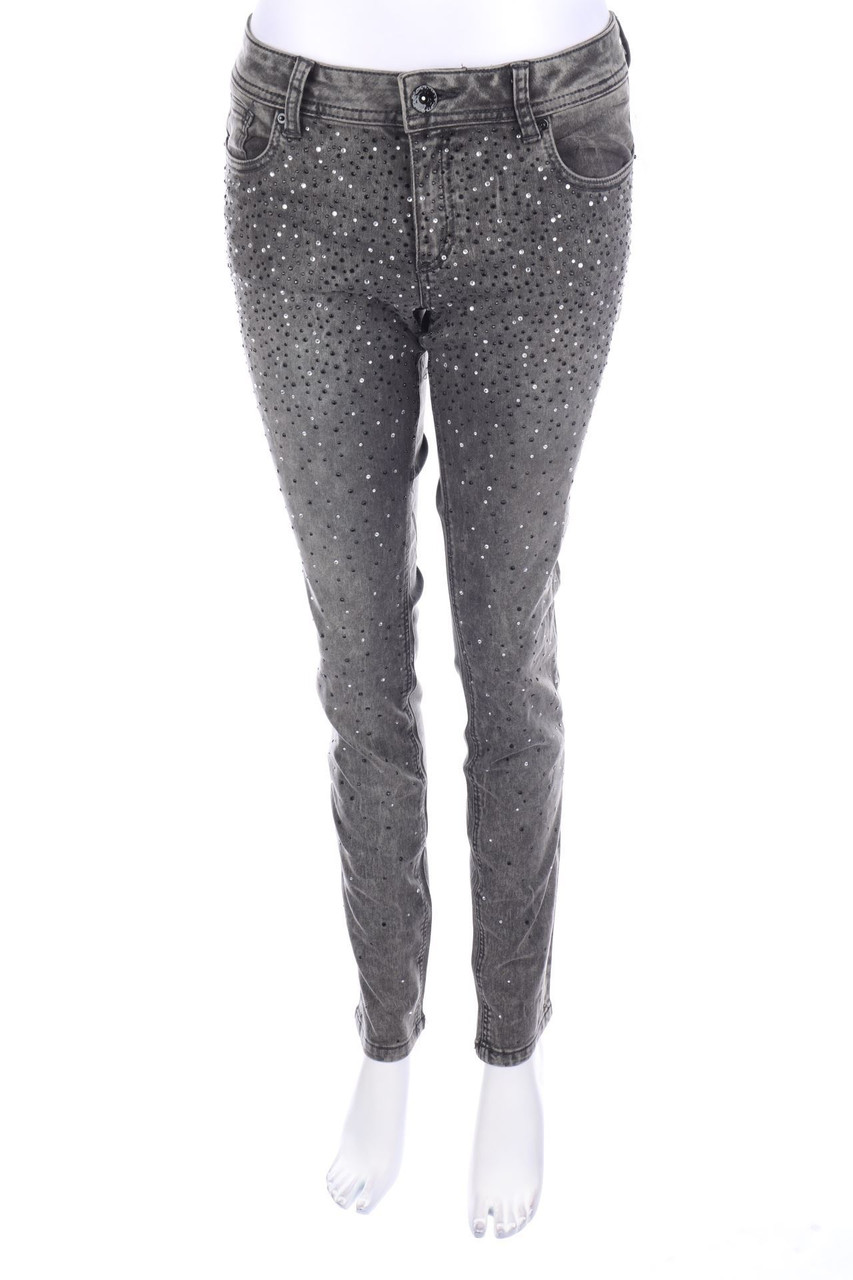 comma - Moonwashed Skinny-Jeans mit Strass-Steinen - D 38