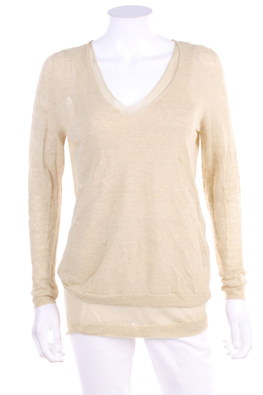 VIKLI D. - Glitzer-Strick-Pullover aus Leinen-Mix im Layer Look - D 38