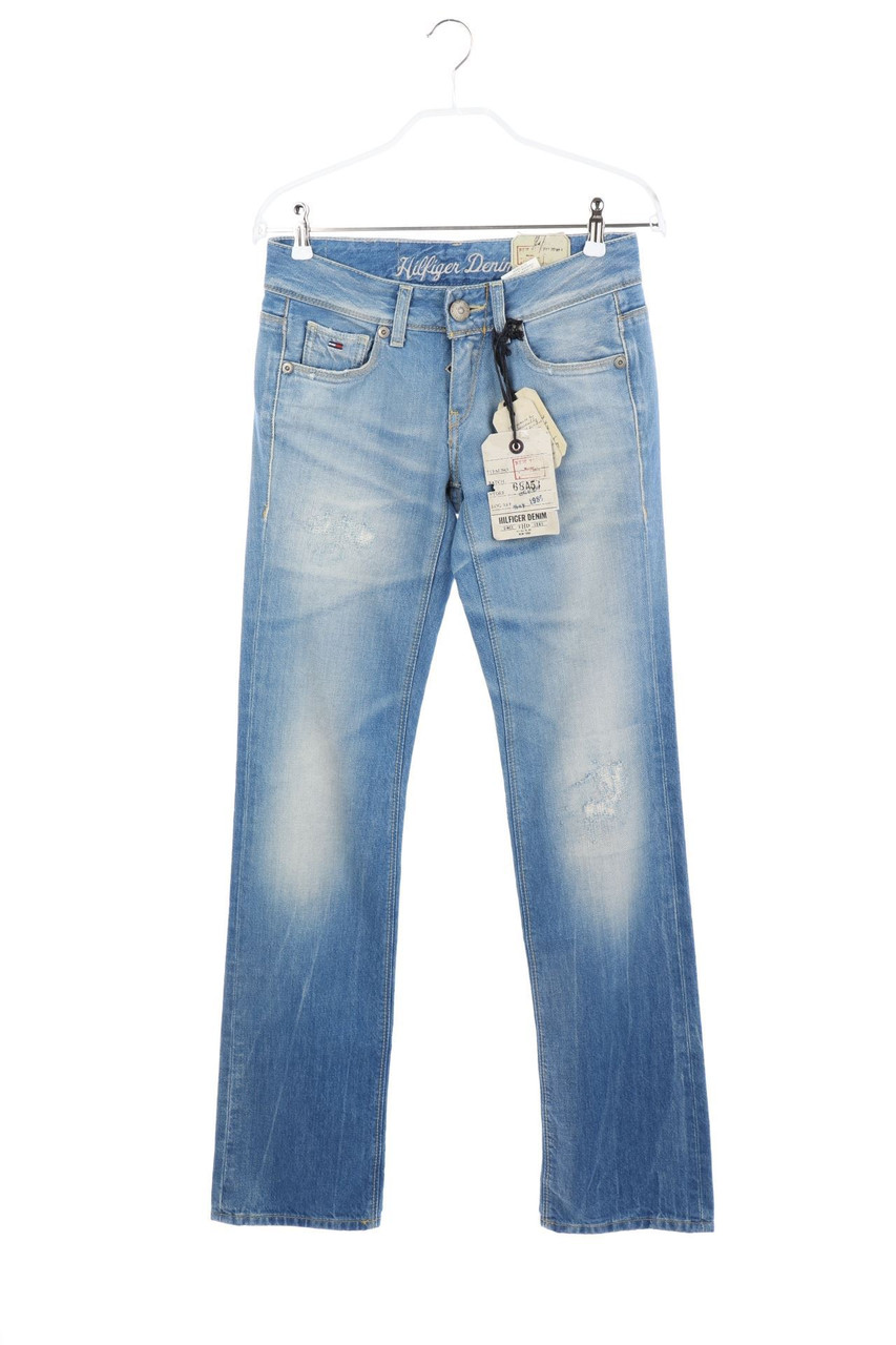 TOMMY HILFIGER - Distressed Straight Cut Jeans mit Logo-Stickerei - W26