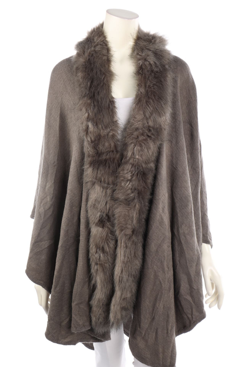 RINO & PELLE - Knit-Cape with Faux Fur-Collar - ONE SIZE