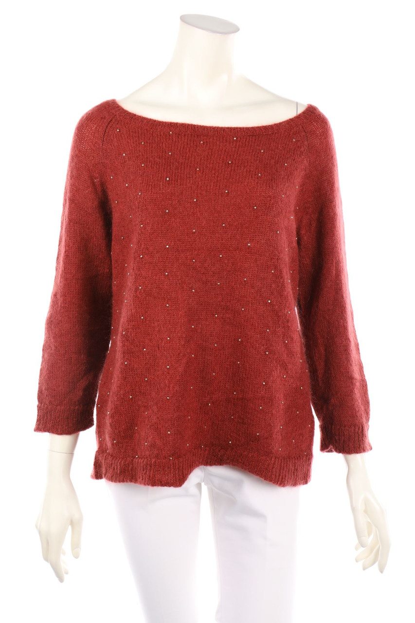 CAROLL - Cropped-Sleeve Crewneck Pullover, Mohair-Mix with Pearls - D 40