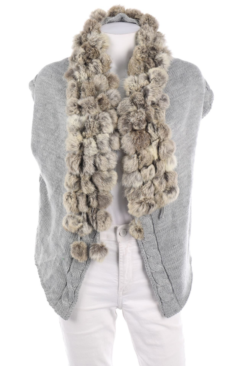 Histoire de plaire - Strickweste mit Echt-Pelz-Besatz - XL