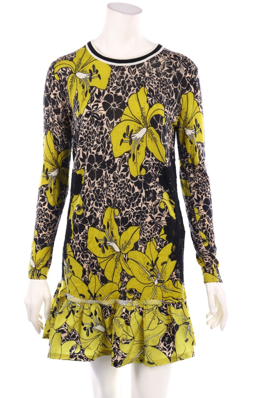TWINSET SIMONA BARBIERI - Wool-Knit Dress with Flower Print - S