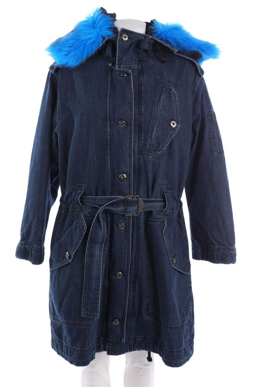 DIESEL - Denim Coat with Faux-Fur Trim - M