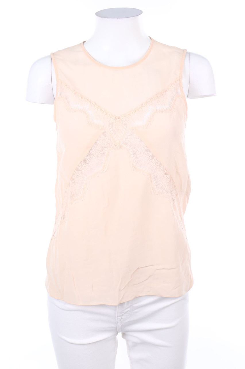 sandro - Seiden-Bluse mit Spitzen-Einsatz - D 34