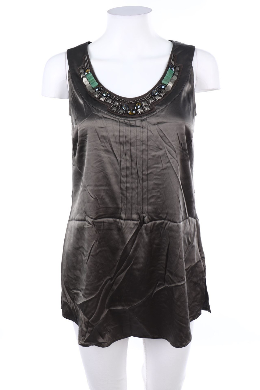 LUISA CERANO - Blusentop aus Seiden-Mischung mit Schmuckstein-Applikation - D 36