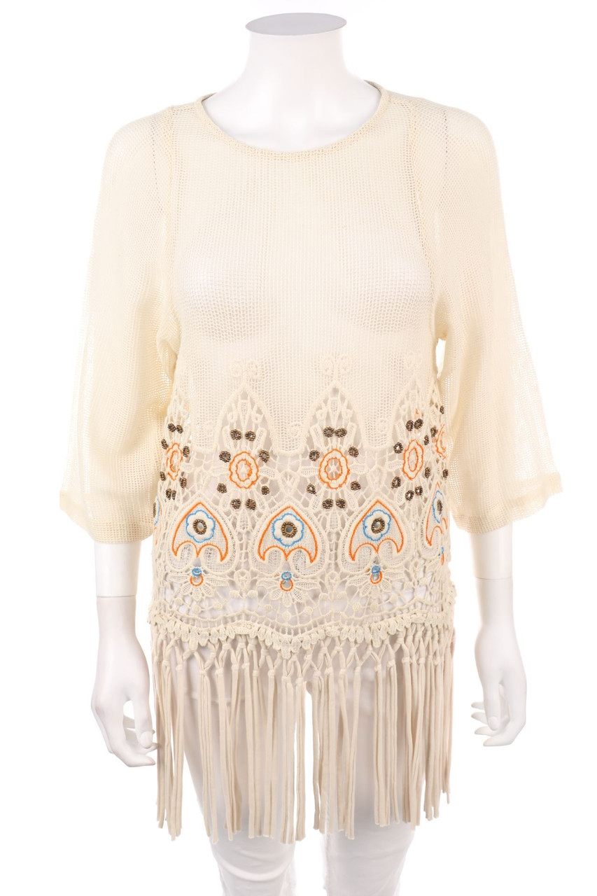 DEBY DEBO - Blouse with 3/4 Sleeve, Lace with Fringes - XS