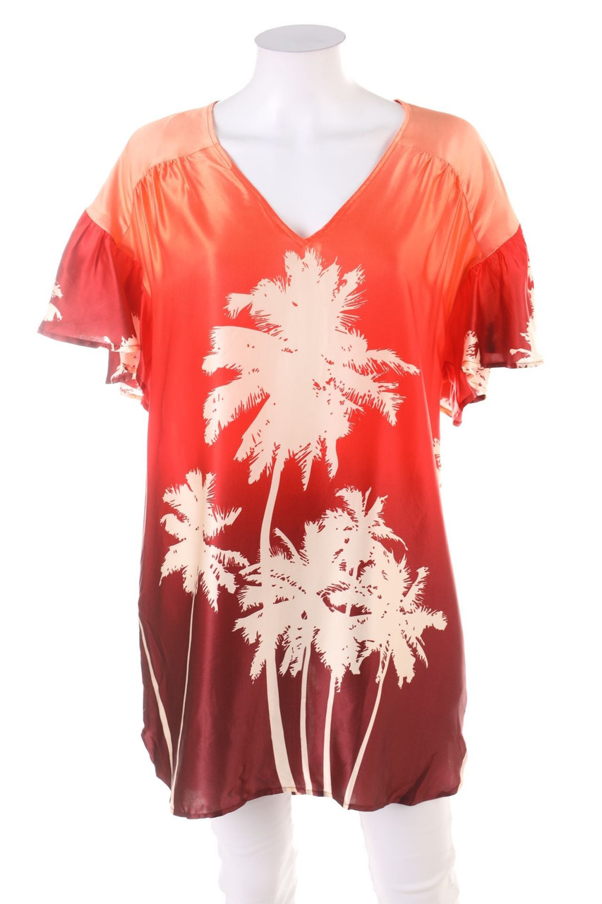 PAUL & JOE - Satin-Print-Kurzarm-Bluse mit Seide - D 34