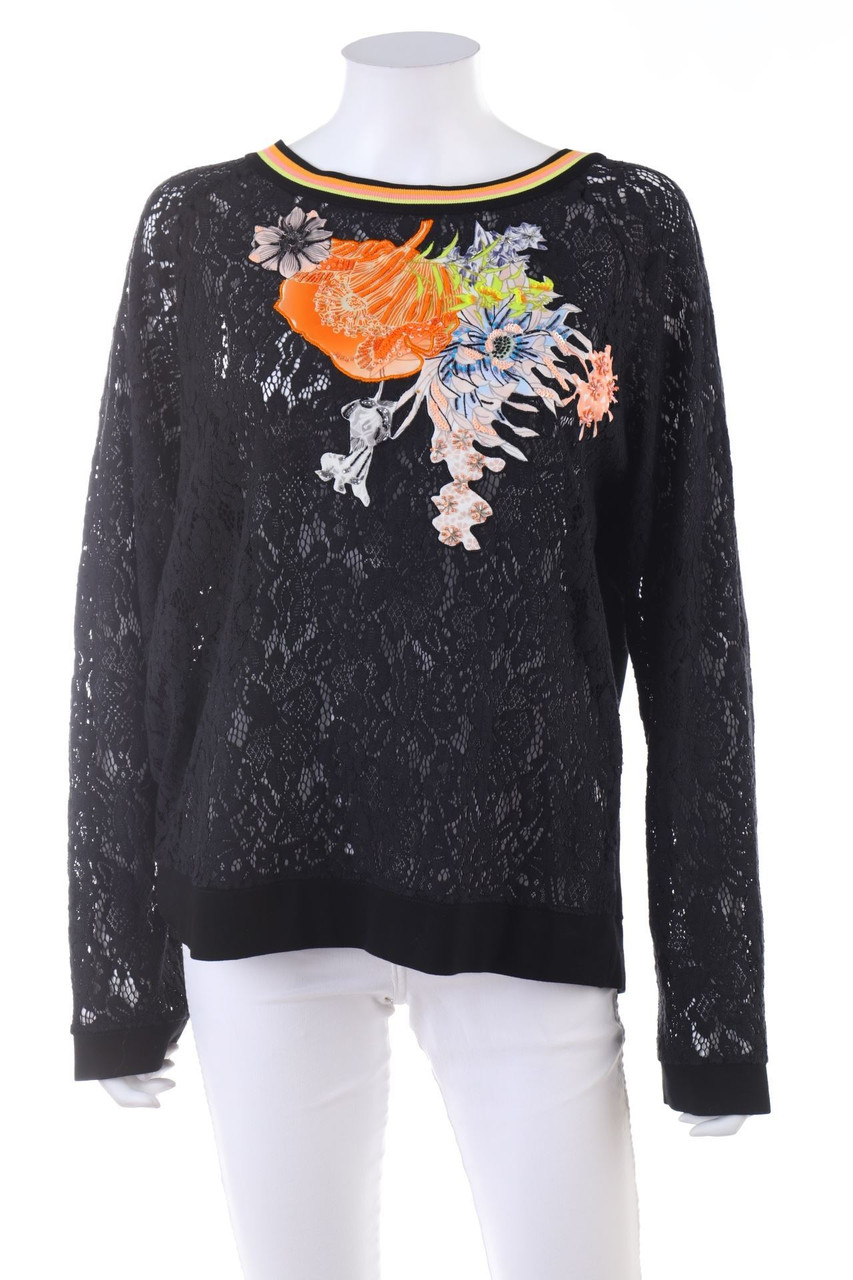 MARC CAIN - Longsleeve-Shirt aus Spitze mit Applikationen - D 48