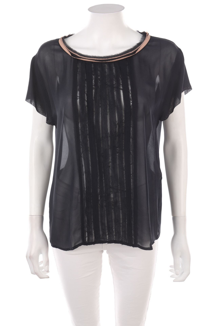 MARC CAIN - Chiffon-Kurzarm-Bluse mit Spitze - D 40