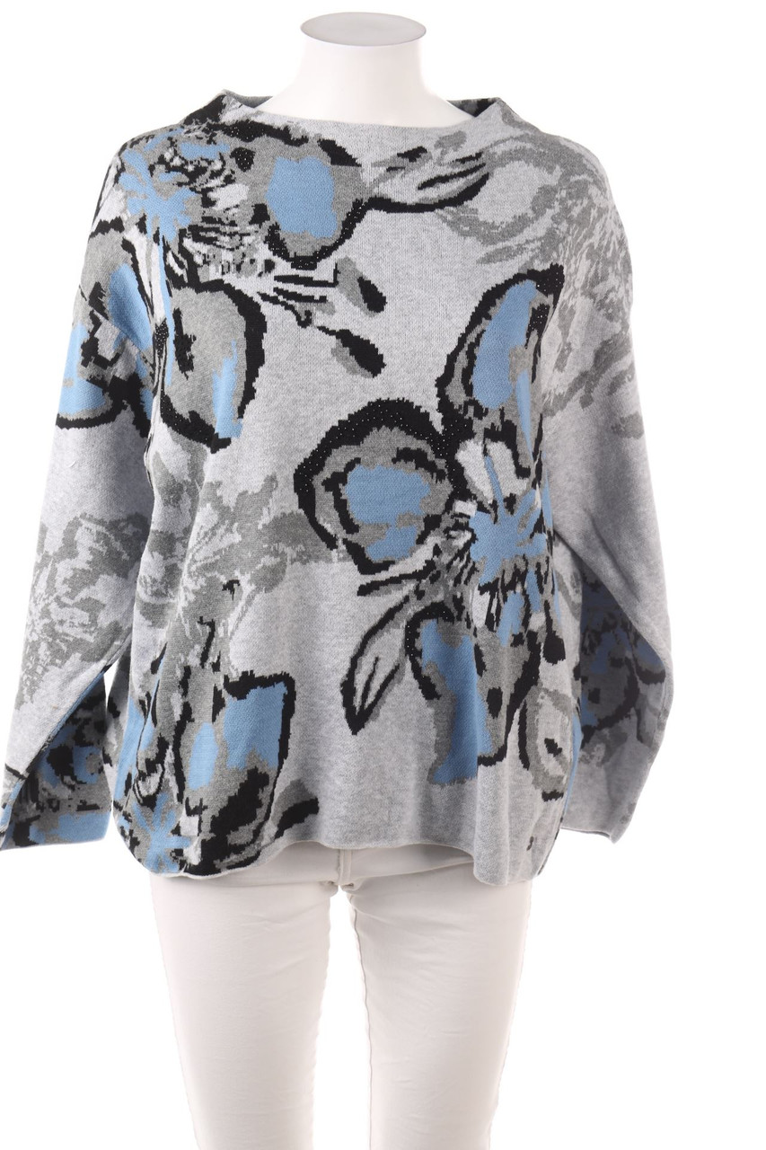 monari - Baumwoll-Strick-Pullover mit Blumen-Print - XL