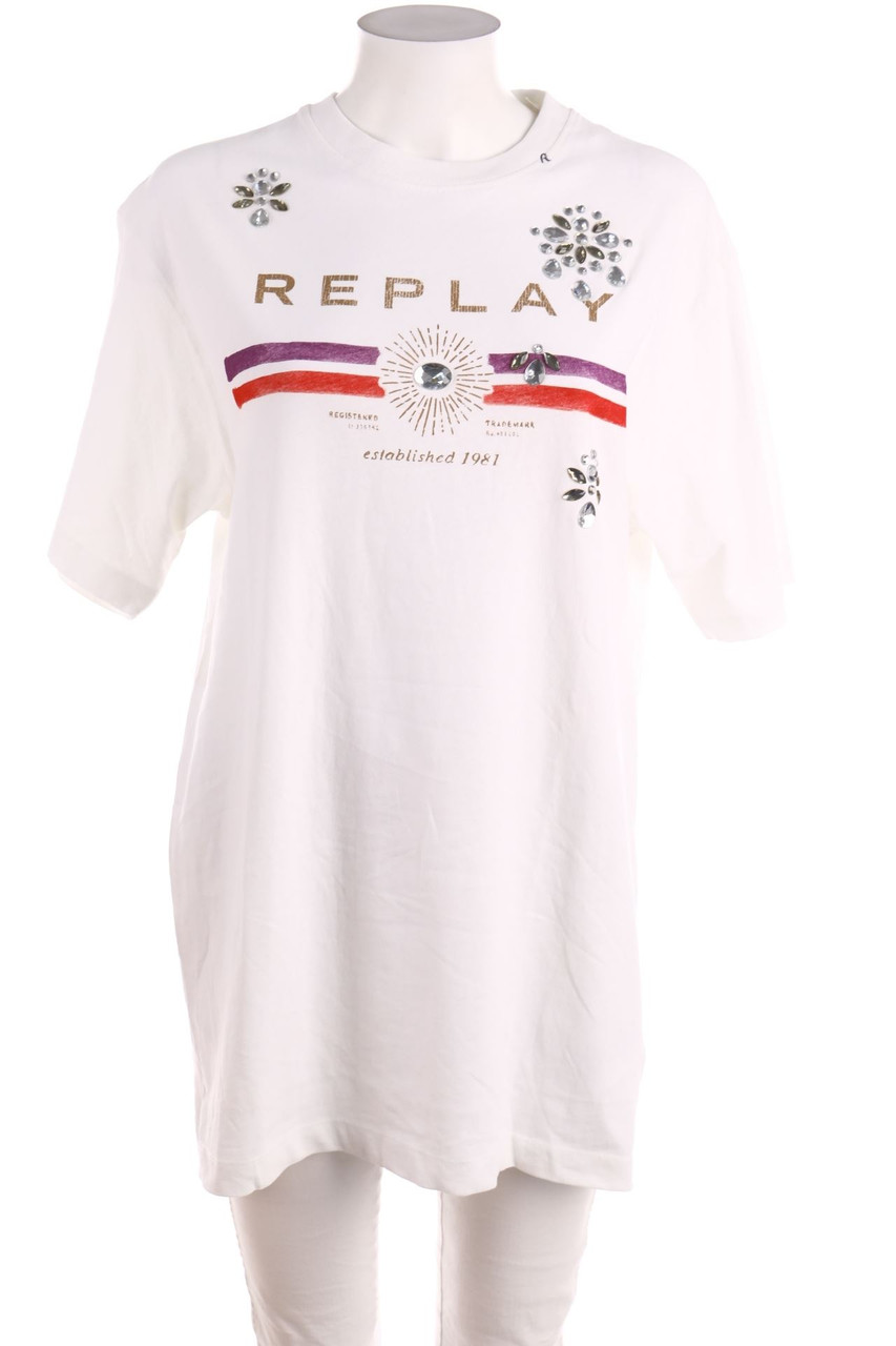 REPLAY - Baumwoll-Kurzarm-Shirt mit Logo-Print - M