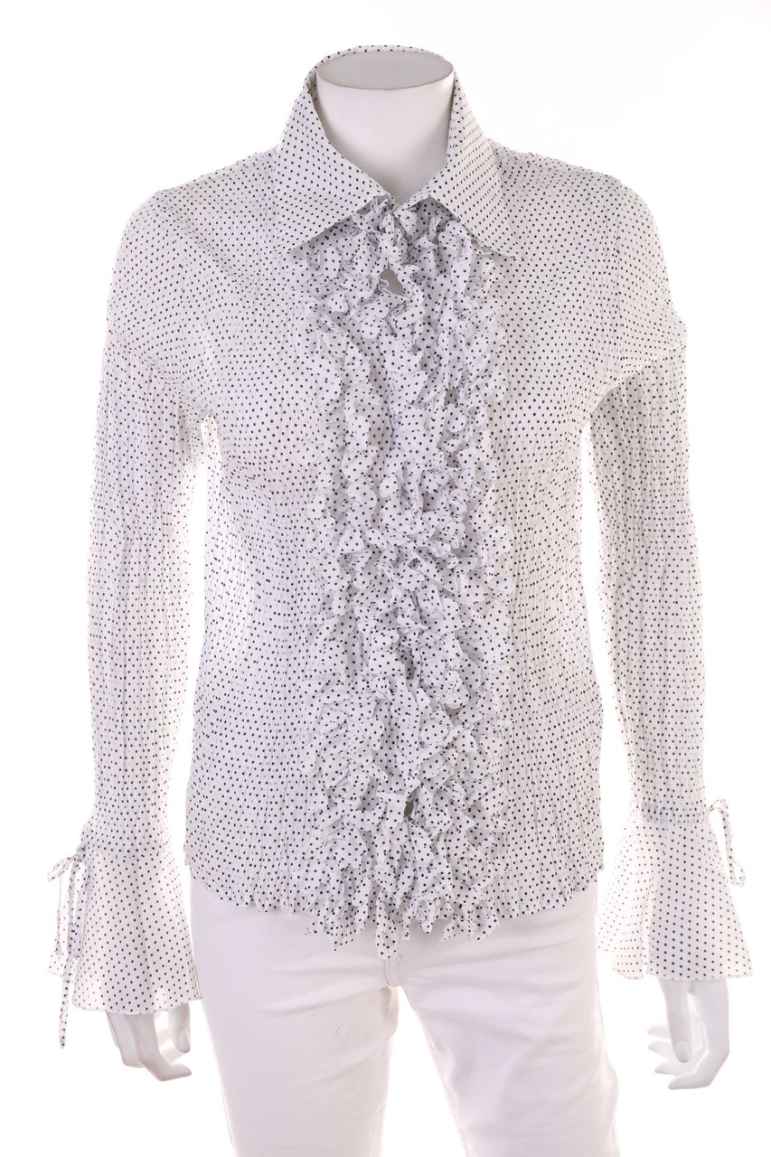 Blanc Nature - Ruffled Blouse with Small Dots - M