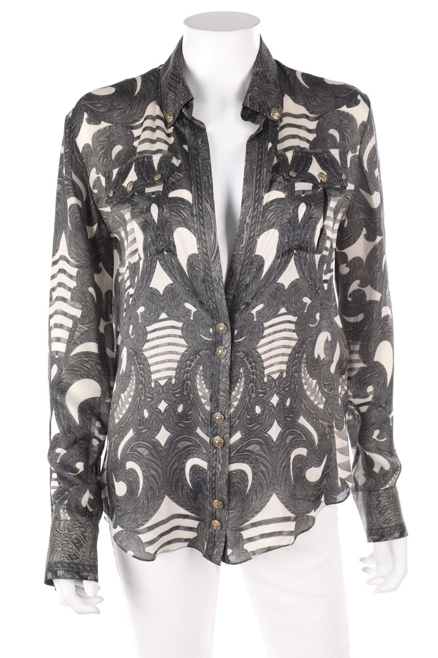 Ohne Label - Seiden-Bluse mit Schmuck-Knöpfen - D 34