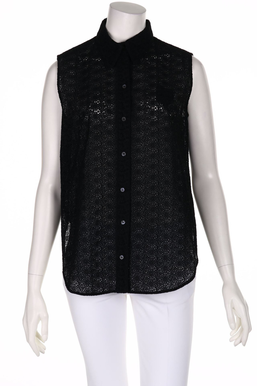 N°21 - ärmellose Hemd-Bluse aus Seiden-Mischung mit Spitze - D 38