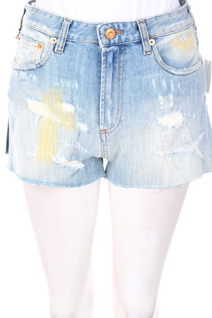 M.GRIFONI - destroyed jeans shorts with Logo Patch - W27