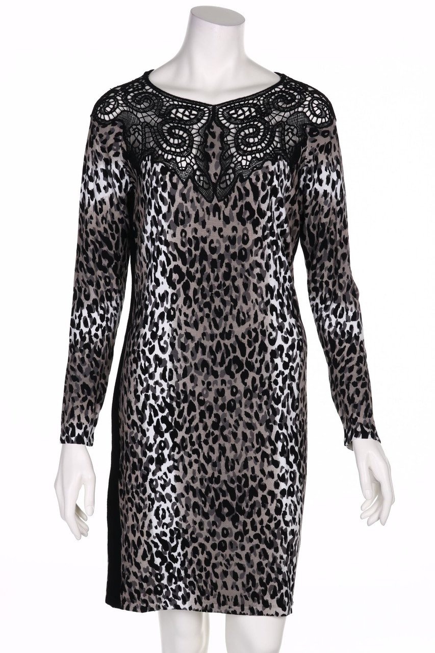 SATÌNE - Strick-Strickkleid mit Leo-Print - M