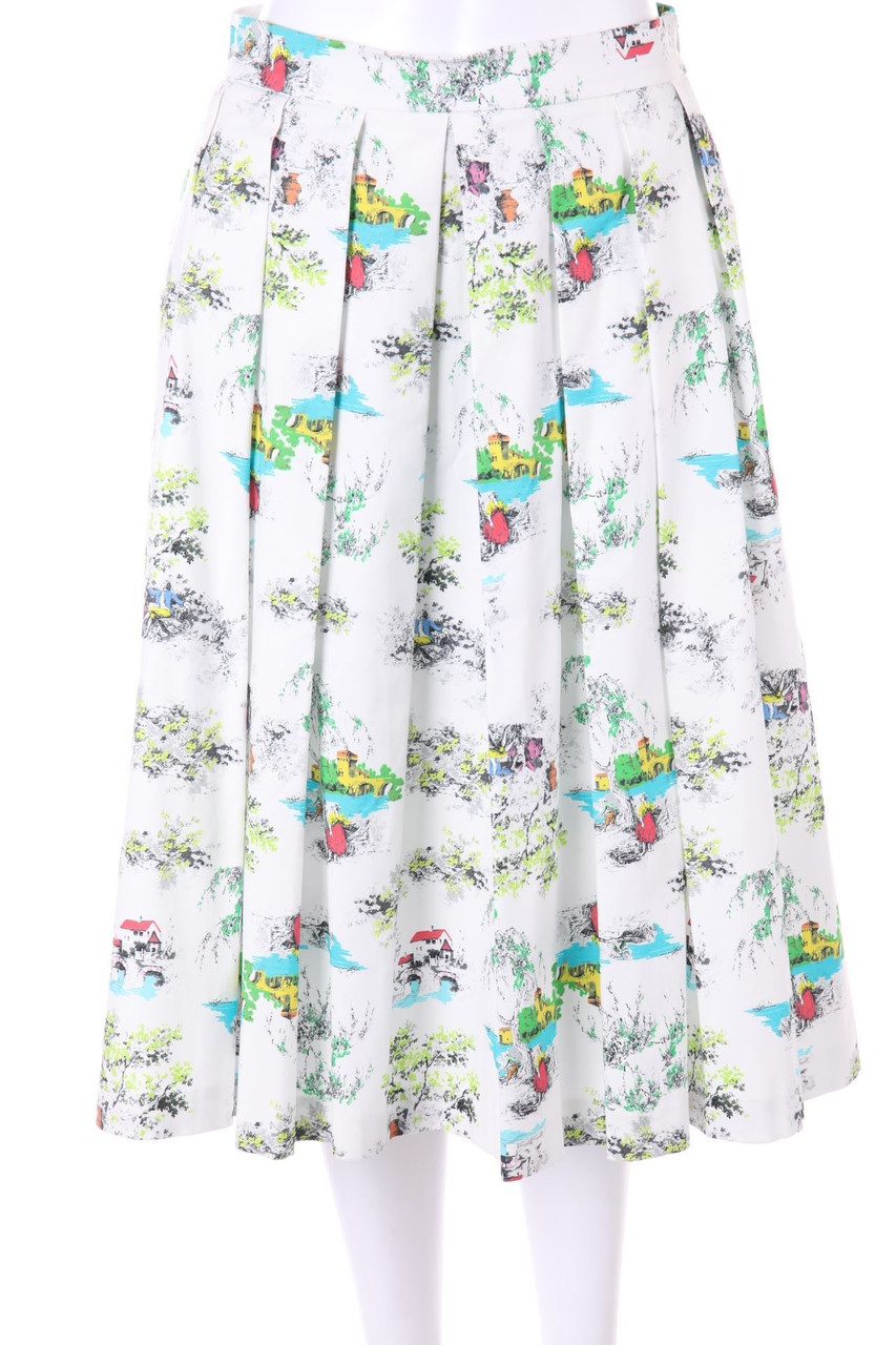 ULTRACHIC - Pleated-Skirt, Cotton-blend with Print - D 36