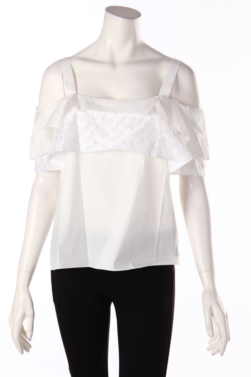 MAIYET - Carmen-Bluse aus Seiden-Mischung mit Volants - XL