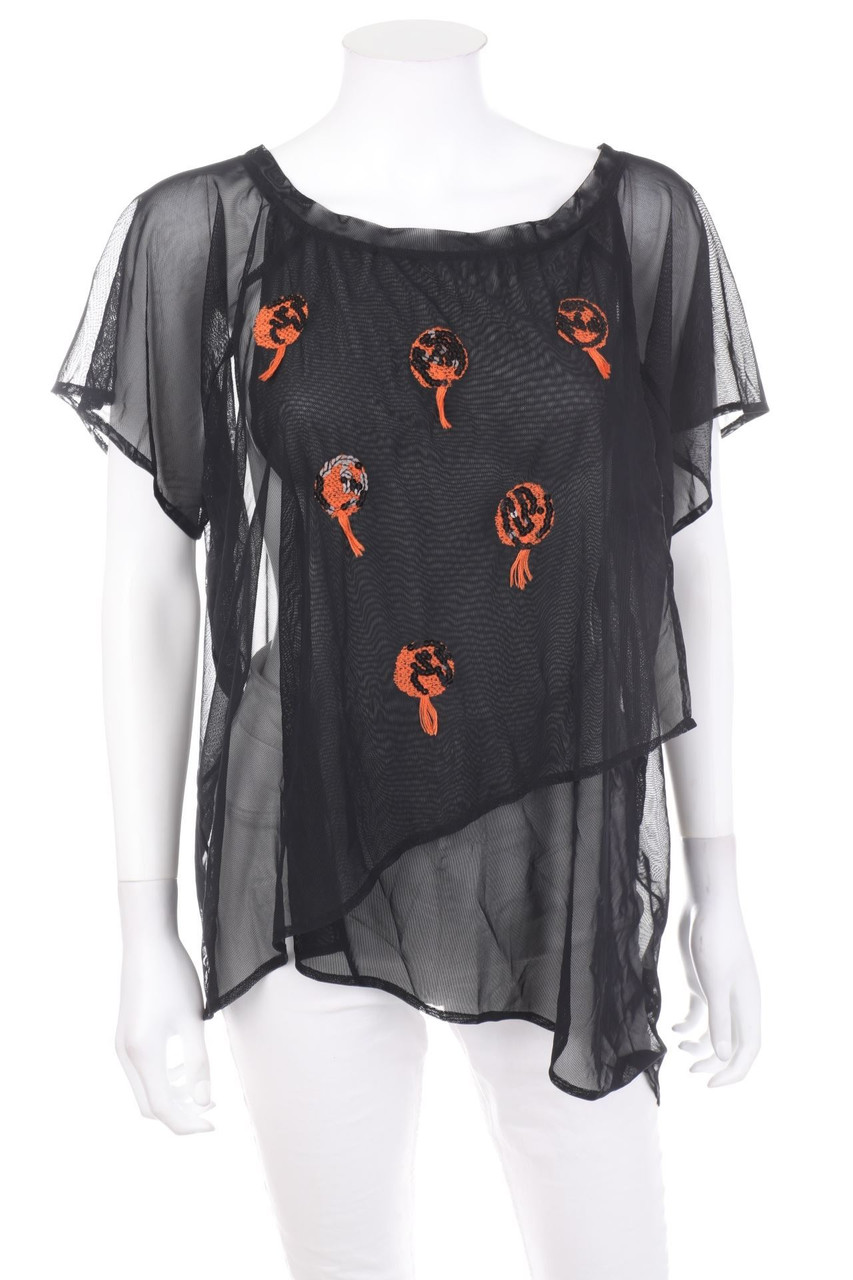 PIANURASTUDIO - Mesh-Kurzarm-Shirt mit Stickereien - D 36