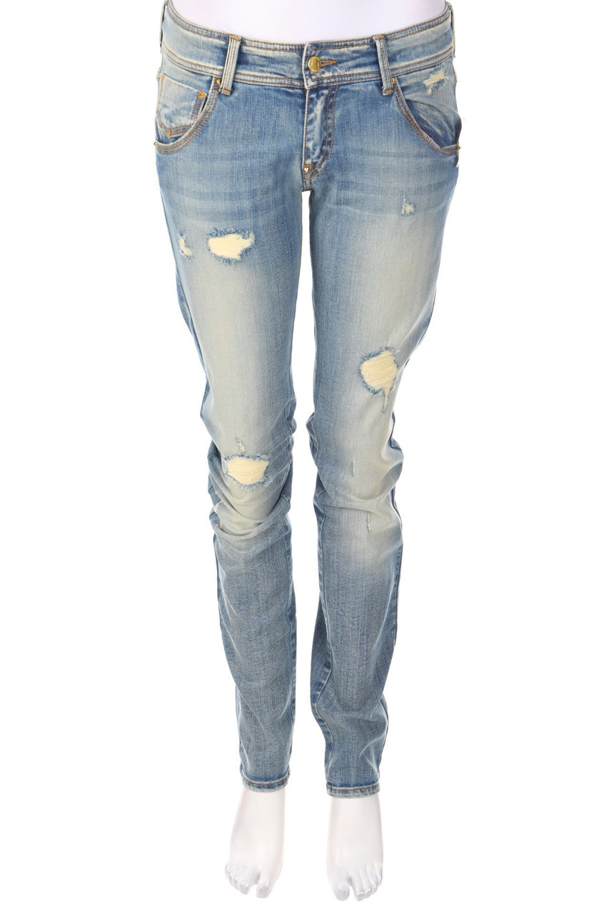Dyed Pretty - Distressed Skinny-Jeans with Logo Plaque - W30